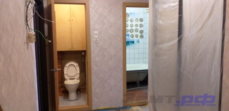 Общий вид части прихожей, туалета и ванной до ремонта в панельном доме